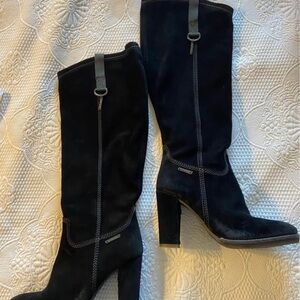 Y2K Black Suede Knee-High Boots